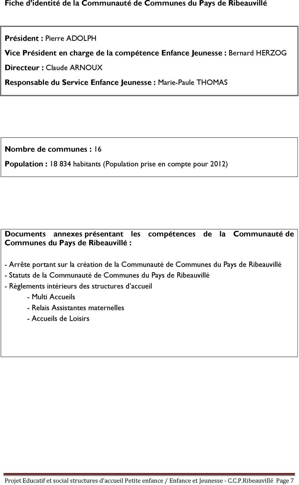 de la Communauté de Communes du Pays de Ribeauvillé : - Arrête portant sur la création de la Communauté de Communes du Pays de Ribeauvillé - Statuts de la Communauté de Communes du Pays de