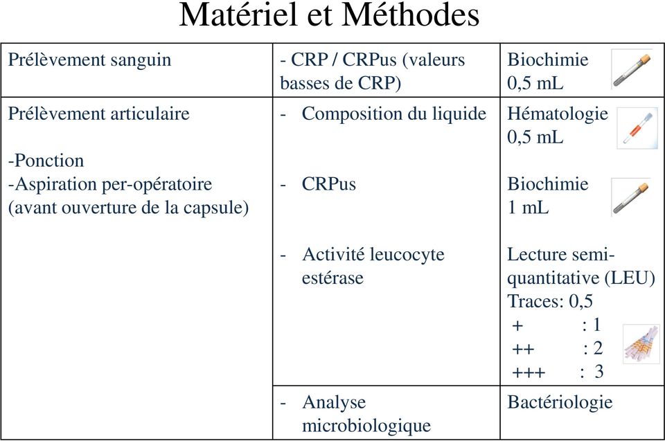 Composition du liquide - CRPus - Activité leucocyte estérase - Analyse microbiologique