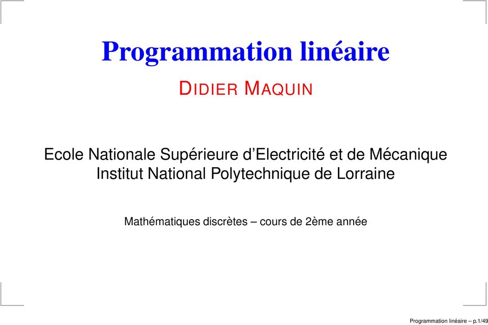 National Polytechnique de Lorraine Mathématiques