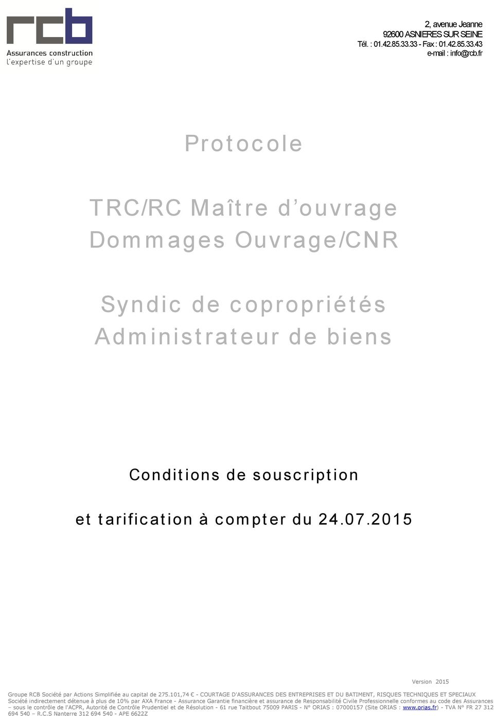fr Protocole TRC/RC Maître d ouvrage Dommages Ouvrage/CNR Syndic de