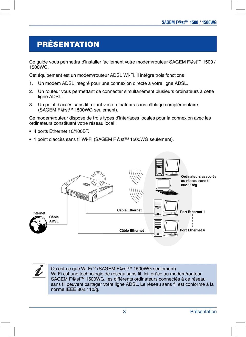Un point d accès sans fil reliant vos ordinateurs sans câblage complémentaire (SAGEM F@st 1500WG seulement).
