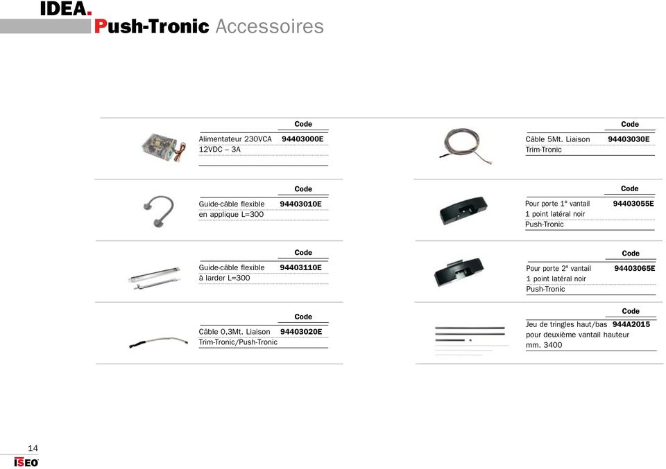 latéral noir Push-Tronic 94403055E Code Code Guide-câble flexible à larder L=300 94403110E Pour porte 2 vantail 1 point