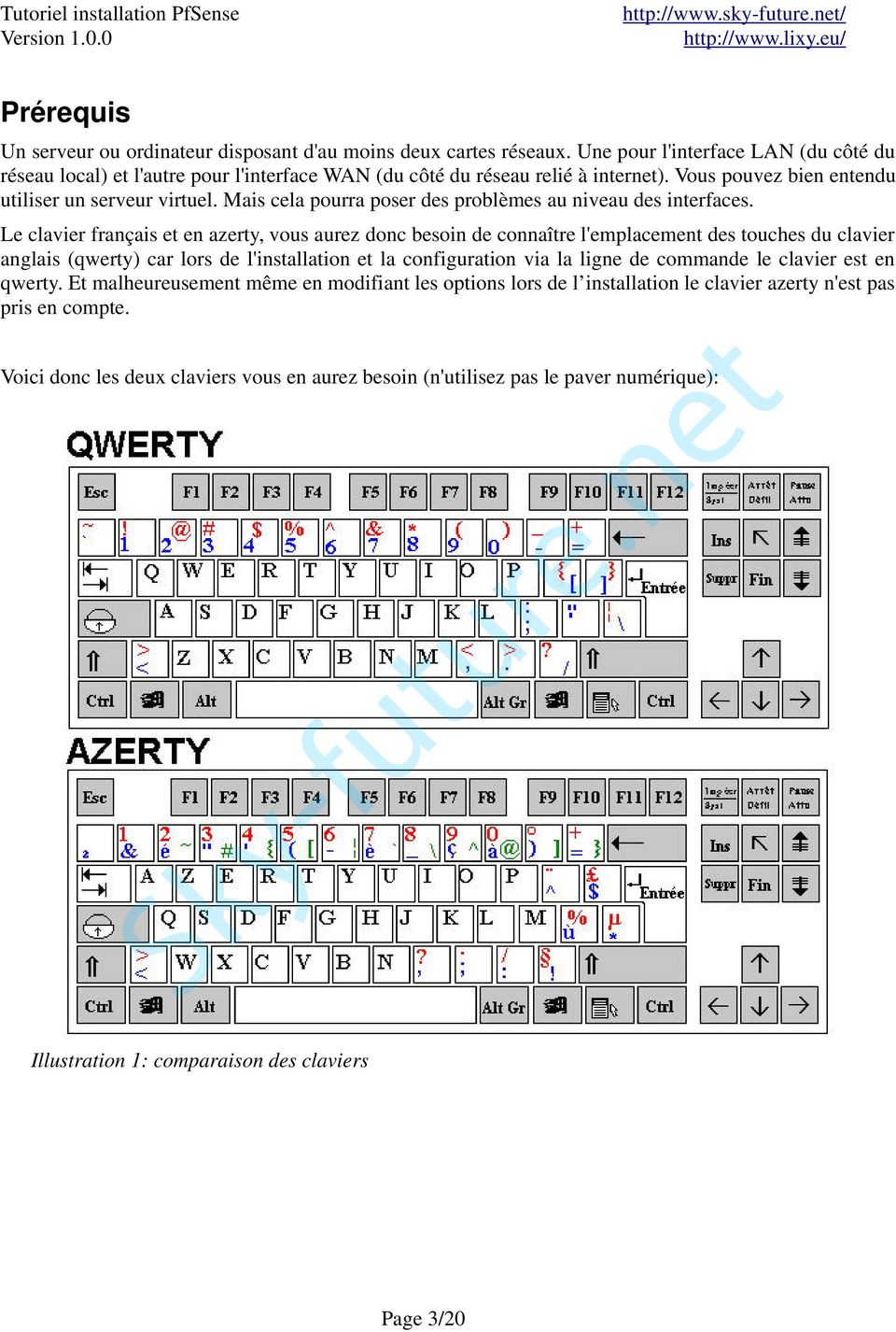 Le clavier français et en azerty, vous aurez donc besoin de connaître l'emplacement des touches du clavier anglais (qwerty) car lors de l'installation et la configuration via la ligne de commande