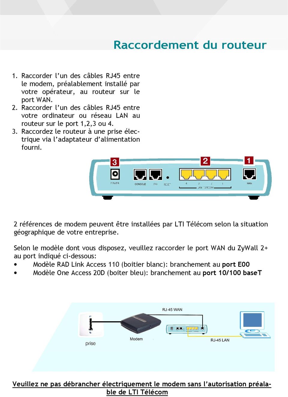 2 références de modem peuvent être installées par LTI Télécom selon la situation géographique de votre entreprise.