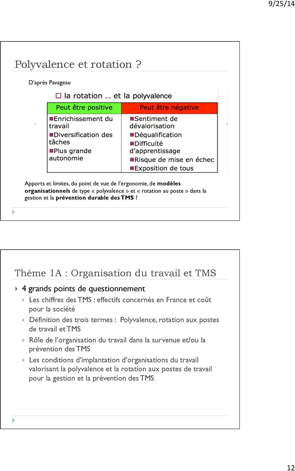 durable des TMS? Thème 1A : Organisation du travail et TMS! 4 grands points de questionnement! Les chiffres des TMS : effectifs concernés en France et coût pour la société!