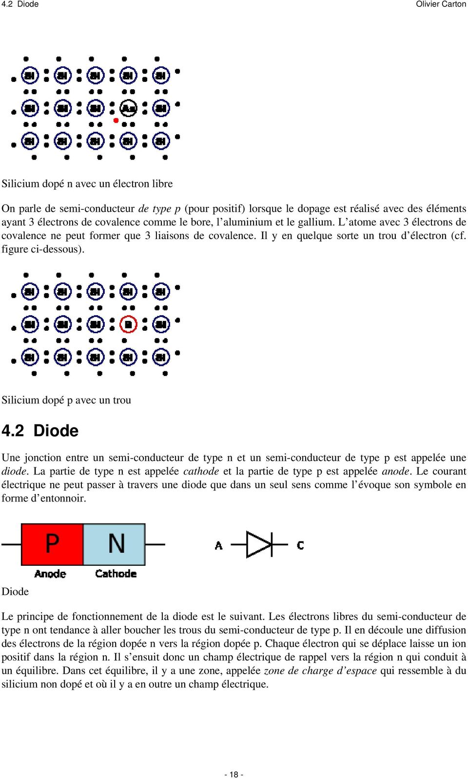 p avec un trou 42 Diode Une jonction entre un semi-conducteur de type n et un semi-conducteur de type p est appelée une diode La partie de type n est appelée cathode et la partie de type p est
