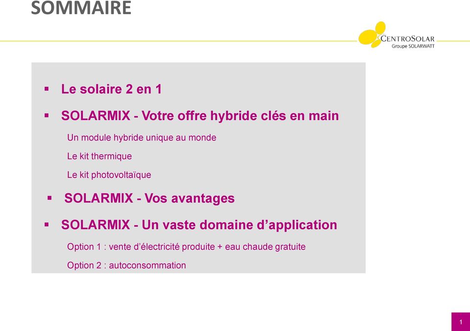 SOLARMIX - Vos avantages SOLARMIX - Un vaste domaine d application Option 1
