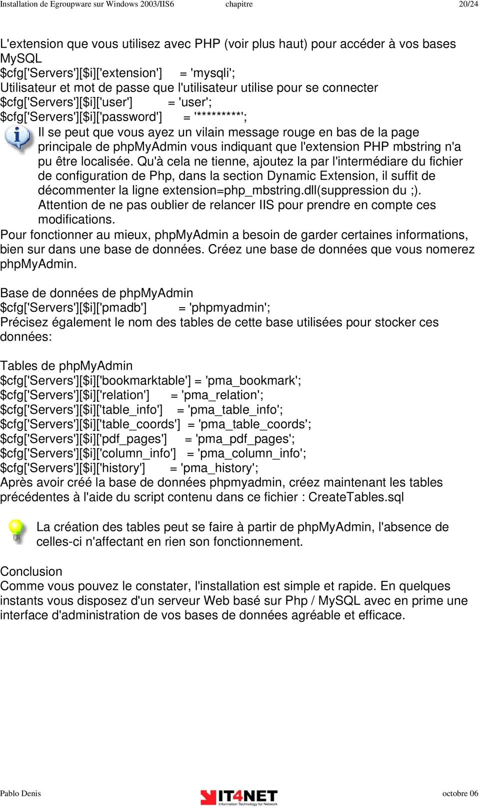 rouge en bas de la page principale de phpmyadmin vous indiquant que l'extension PHP mbstring n'a pu être localisée.