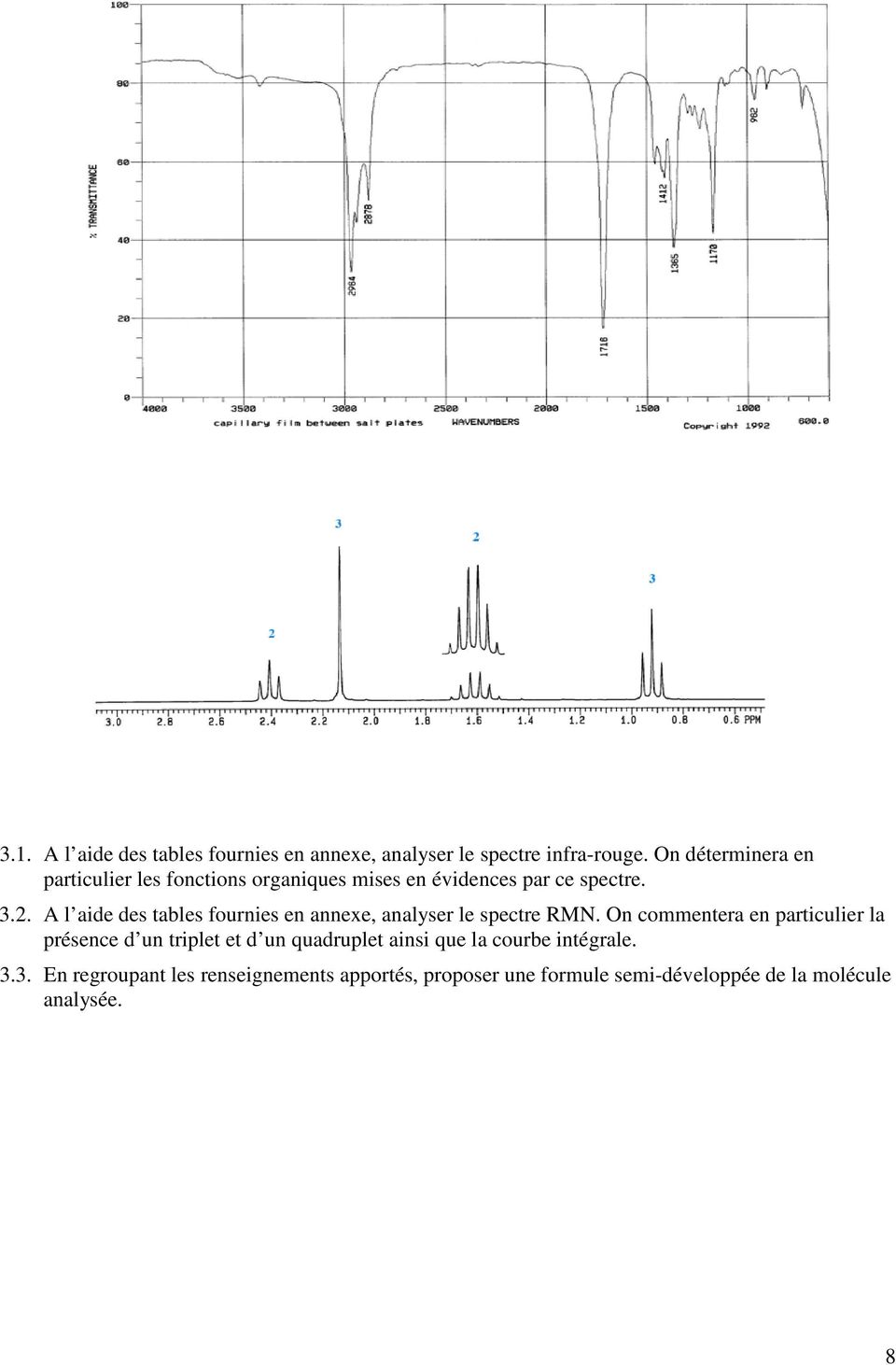 . A l aide des tables fournies en annexe, analyser le spectre RMN.