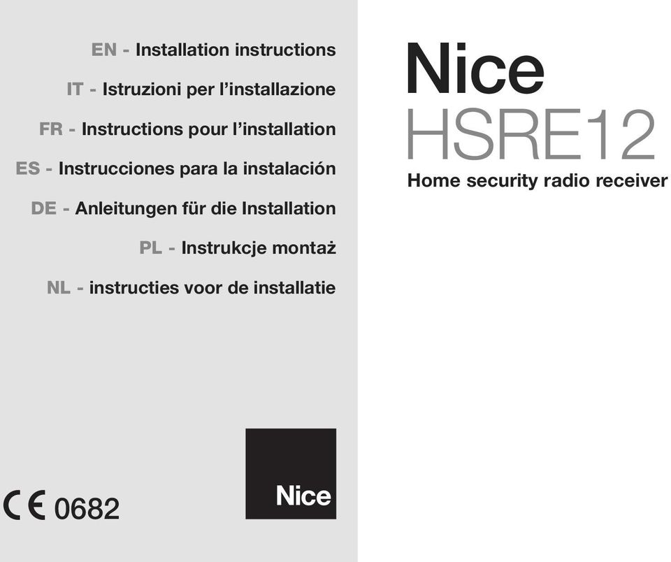 DE - Anleitungen für die Installation Nice HSRE12 Home security radio