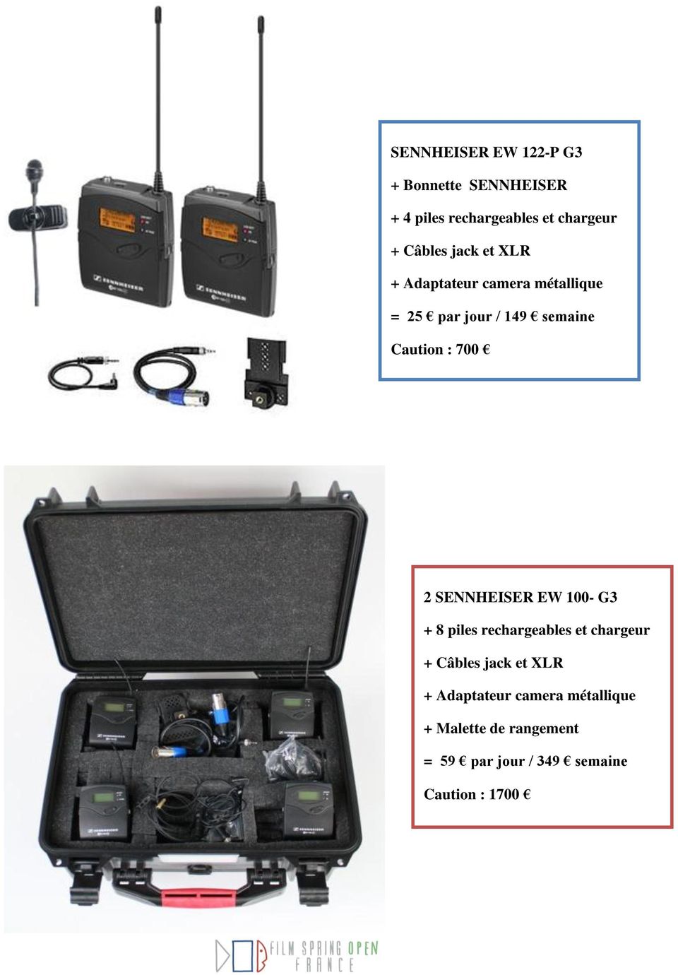 700 2 SENNHEISER EW 100- G3 + 8 piles rechargeables et chargeur + Câbles jack et XLR +