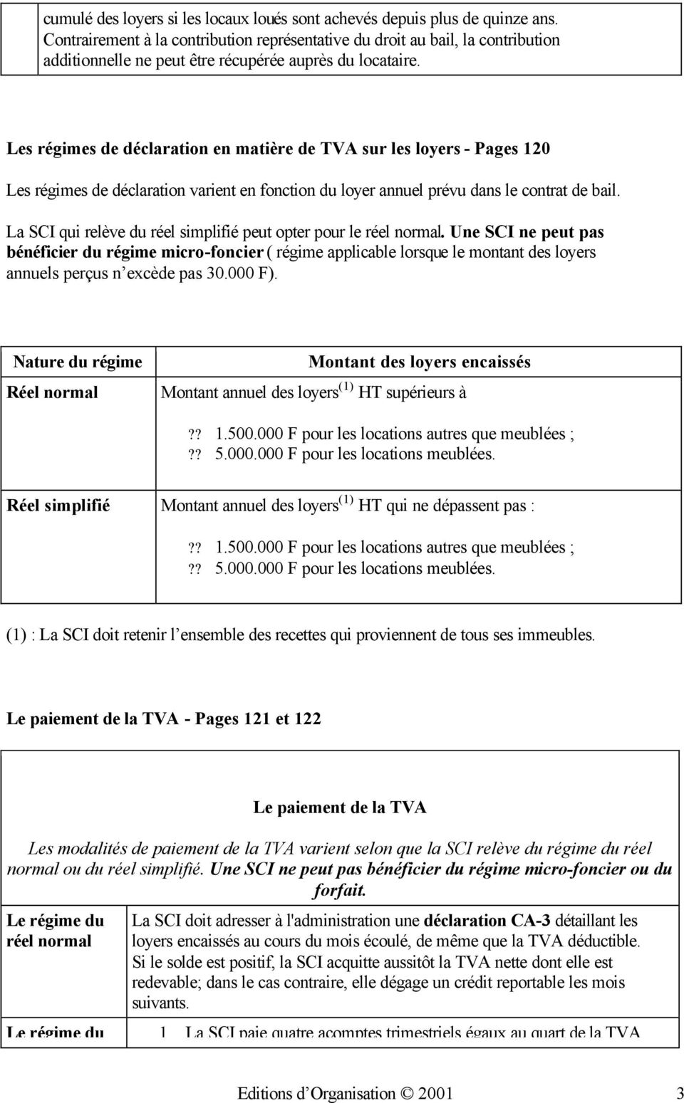 Les régimes de déclaration en matière de TVA sur les loyers - Pages 120 Les régimes de déclaration varient en fonction du loyer annuel prévu dans le contrat de bail.