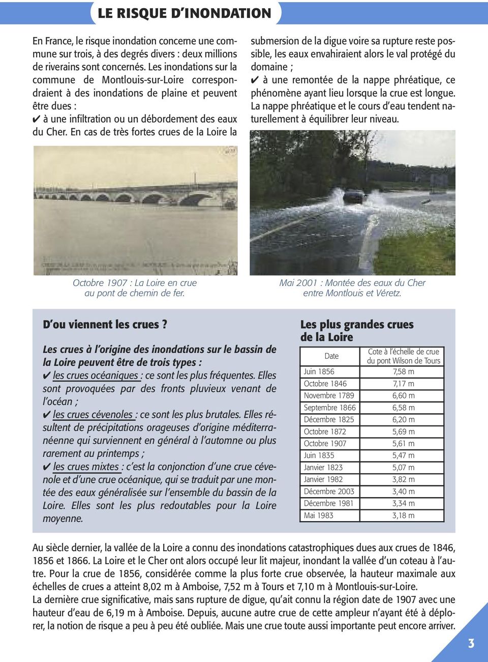 En cas de très fortes crues de la Loire la submersion de la digue voire sa rupture reste possible, les eaux envahiraient alors le val protégé du domaine ; à une remontée de la nappe phréatique, ce