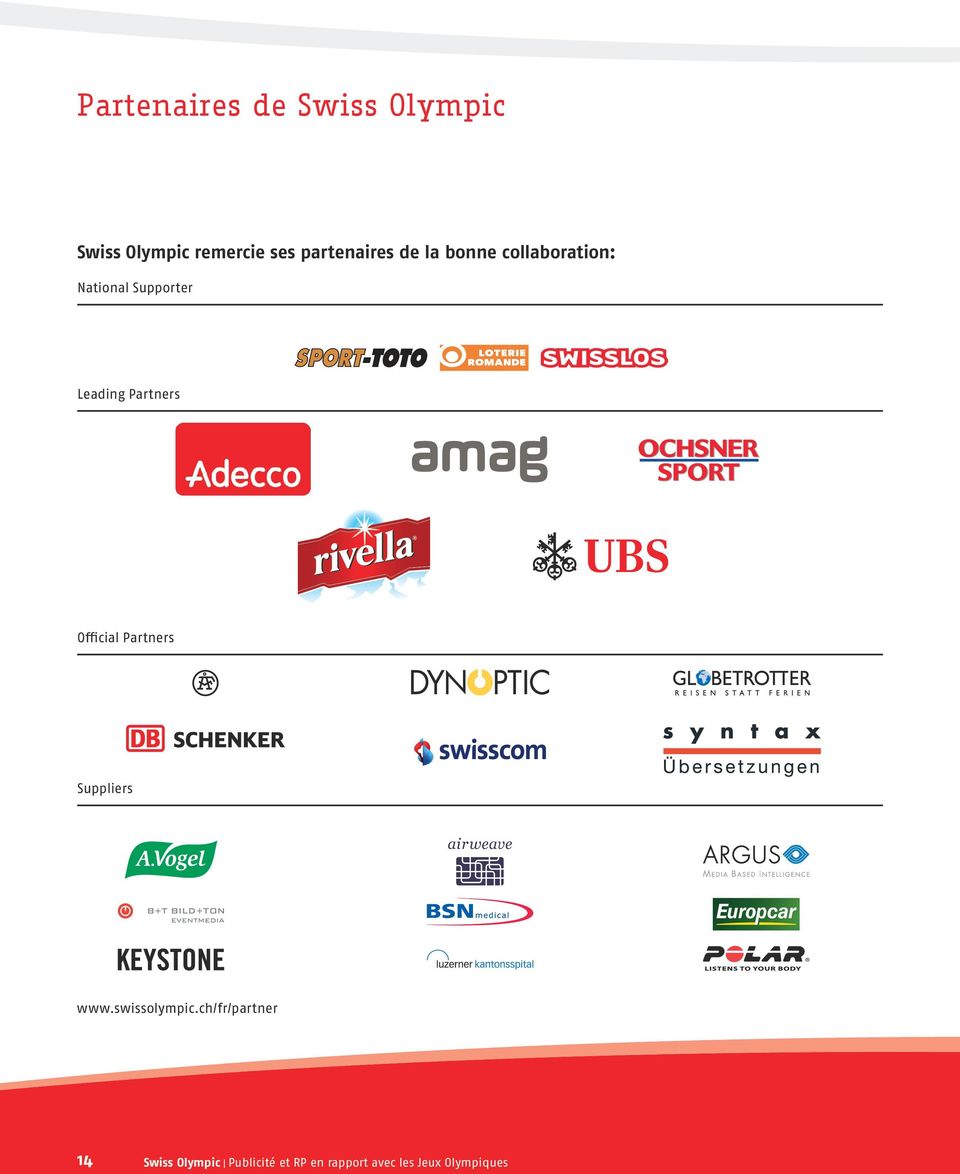 Partners ab Official Partners Suppliers www.swissolympic.