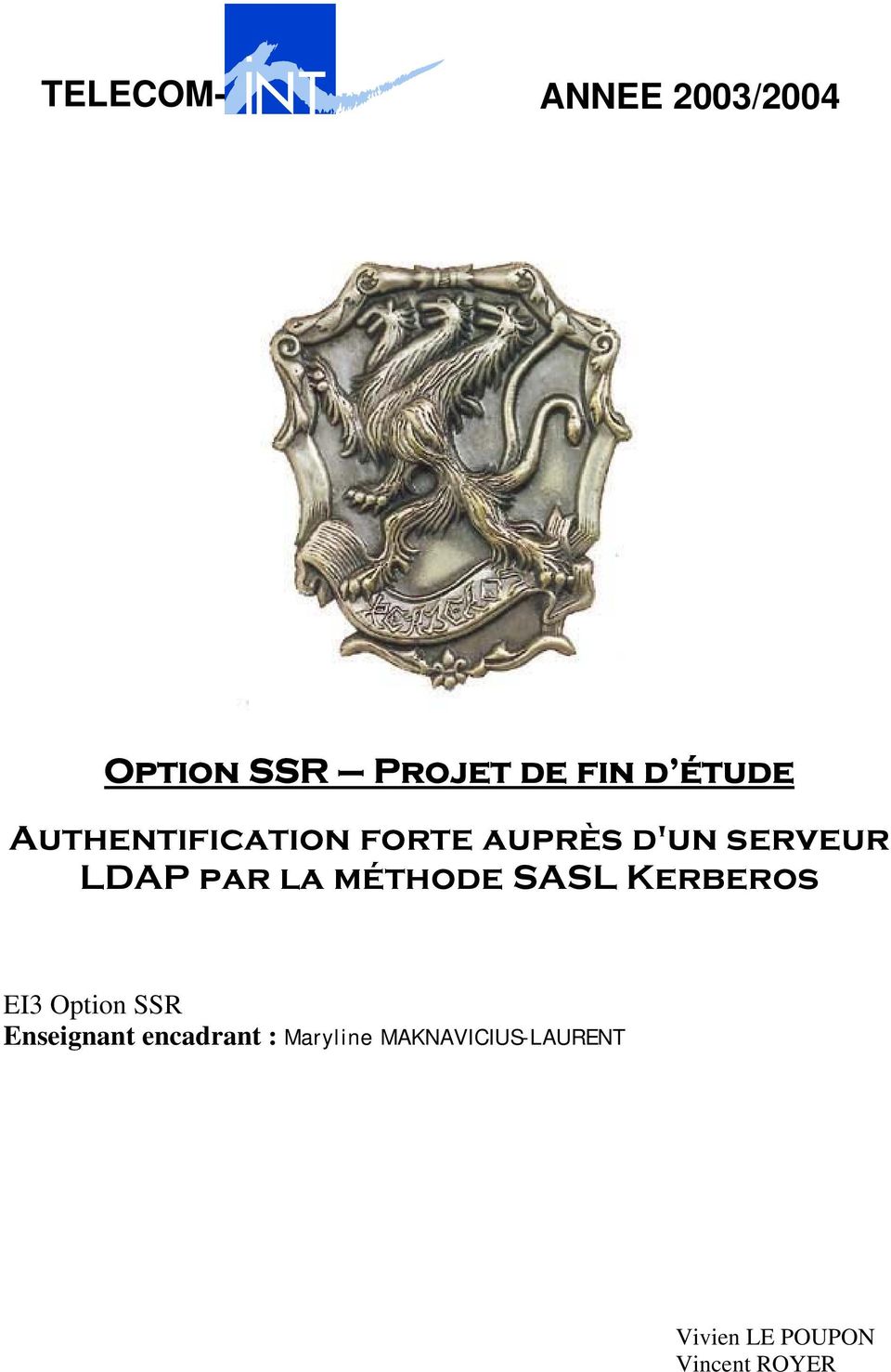 méthode SASL Kerberos EI3 Option SSR Enseignant encadrant