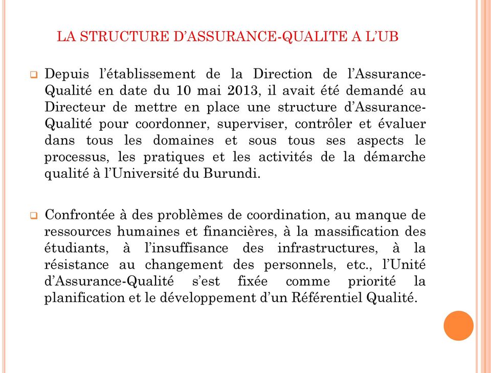 démarche qualité à l Université du Burundi.