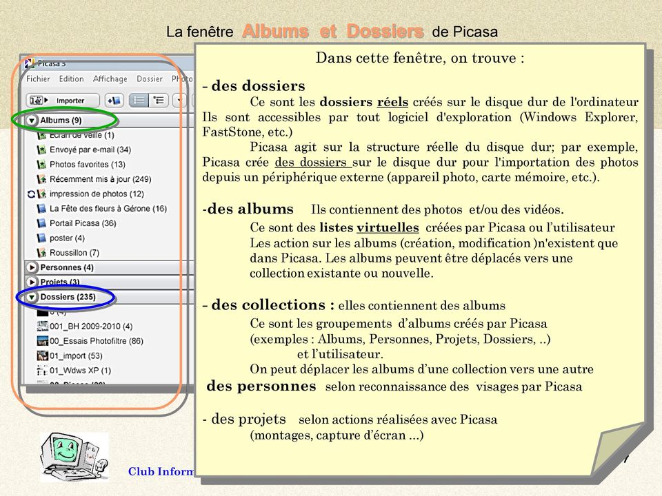 ) Picasa agit sur la structure réelle du disque dur; par exemple, Picasa crée des dossiers sur le disque dur pour l'importation des photos depuis un périphérique externe (appareil photo, carte