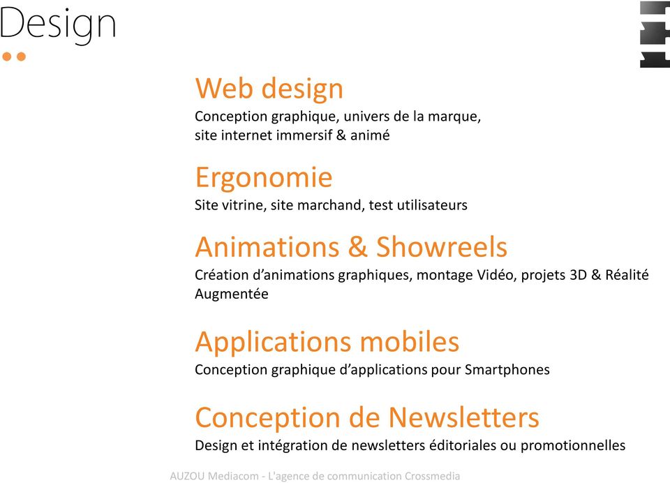 Réalité Augmentée Applications mobiles Conception graphique d applications pour Smartphones Conception de Newsletters