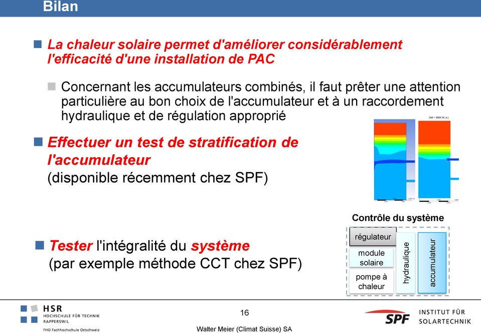 raccordement hydraulique et de régulation approprié Effectuer un test de stratification de l'accumulateur (disponible récemment