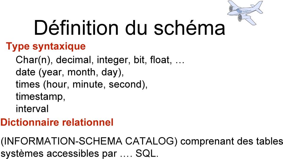 second), timestamp, interval Dictionnaire relationnel