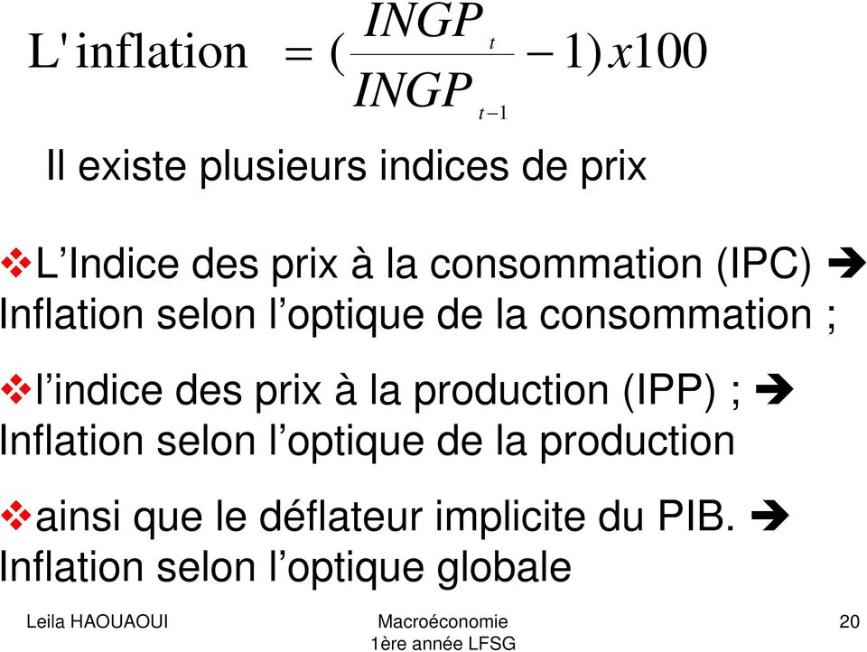 consommation ; l indice des prix à la production (IPP) ; Inflation selon l