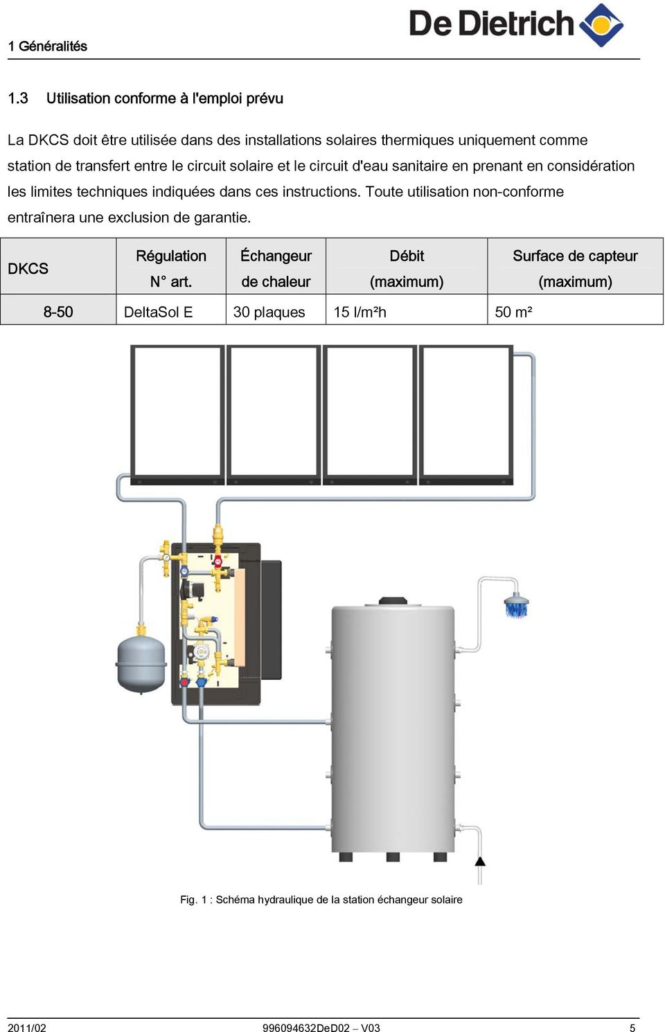 entre le circuit solaire et le circuit d'eau sanitaire en prenant en considération les limites techniques indiquées dans ces instructions.