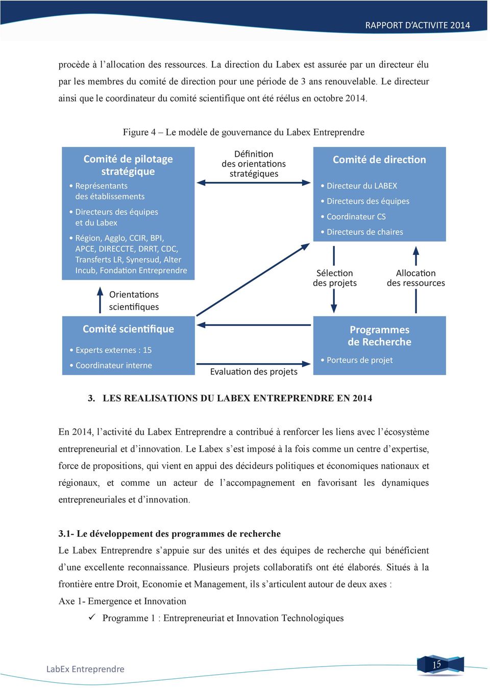 Figure 4 Le modèle de gouvernance du Labex Entreprendre Comité de pilotage stratégique Comité de pilotage stratégique Représentants des Représentants établissements des établissements Directeurs des