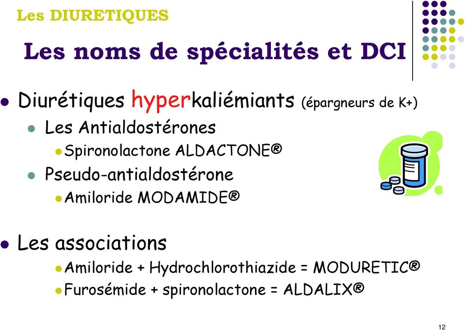Spironolactone ALDACTONE Pseudo-antialdostérone Amiloride MODAMIDE Les
