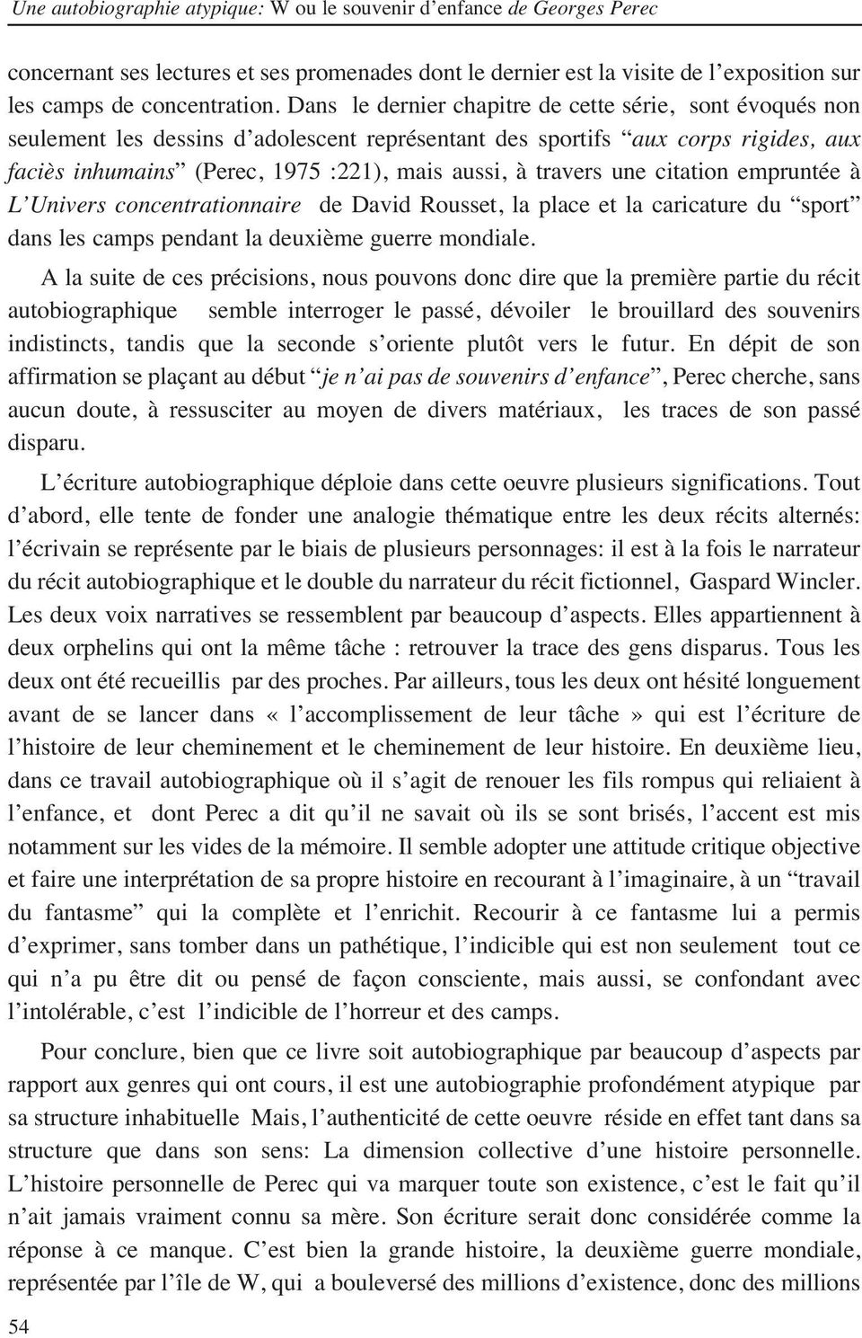 Une Autobiographie Atypique W Ou Le Souvenir D Enfance De Georges Perec Pdf Telechargement Gratuit