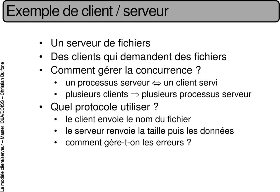 un processus serveur un client servi plusieurs clients plusieurs processus serveur