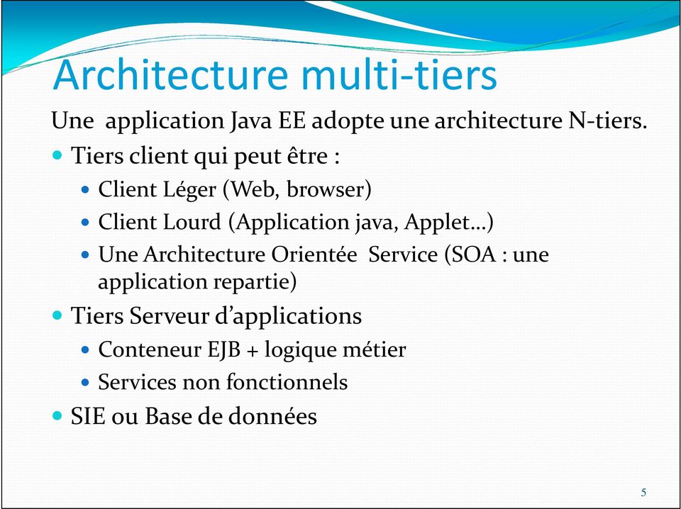 Applet ) Une Architecture Orientée Service (SOA : une application repartie) Tiers Serveur