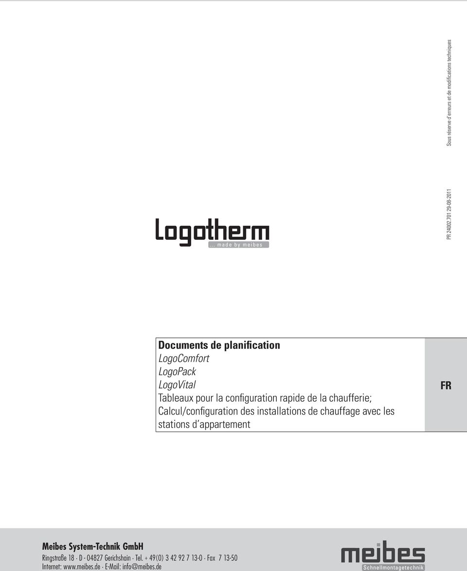 LogoPack LogoVital Tableaux pour la configuration rapide de la chaufferie; Calcul/configuration des