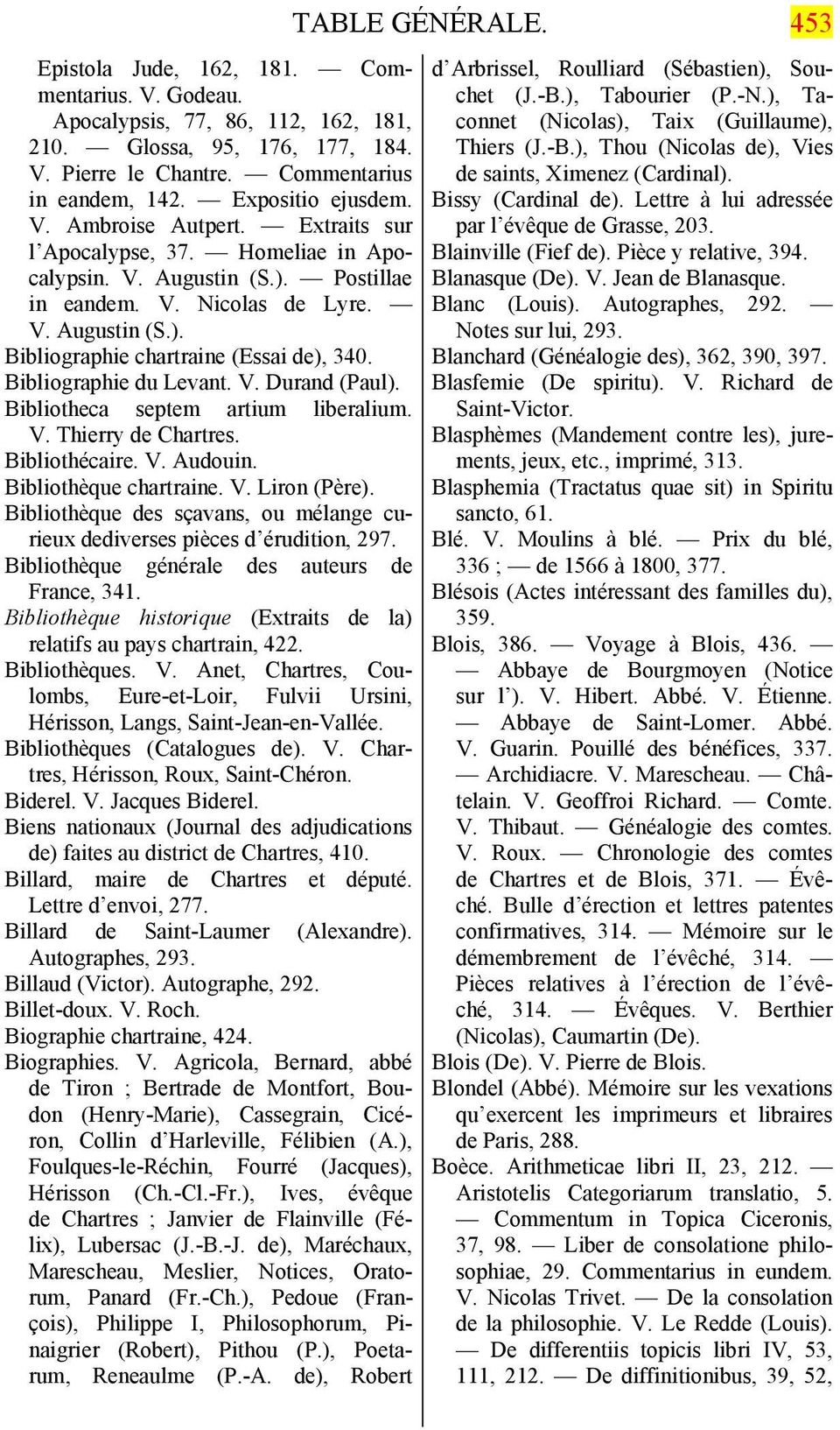 V. Durand (Paul). Bibliotheca septem artium liberalium. V. Thierry de Chartres. Bibliothécaire. V. Audouin. Bibliothèque chartraine. V. Liron (Père).