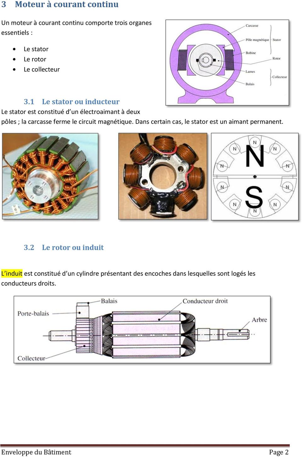 1 Le stator ou inducteur Le stator est constitué d un électroaimant à deux pôles ; la carcasse ferme le circuit