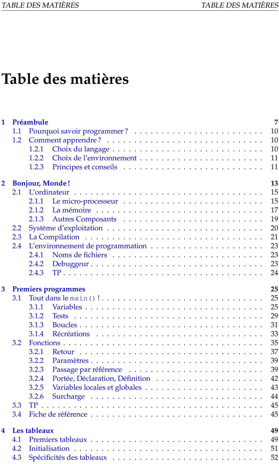 3 La Compilation 21 2.4 L environnement de programmation 23 2.4.1 Noms de fichiers. 23 2.4.2 Debuggeur.. 23 2.4.3 TP. 24 3 Premiers programmes 25 3.1 Tout dans le main()! 25 3.1.1 Variables 25 3.1.2 Tests.