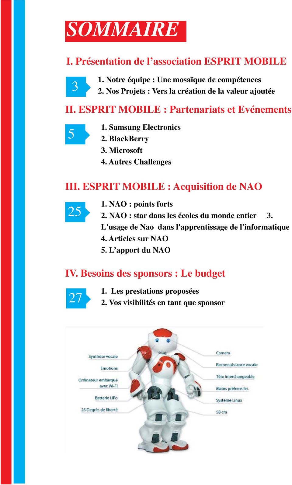 Microsoft 4. Autres Challenges III. ESPRIT MOBILE : Acquisition de NAO 25 1. NAO : points forts 2. NAO : star dans les écoles du monde entier 3.