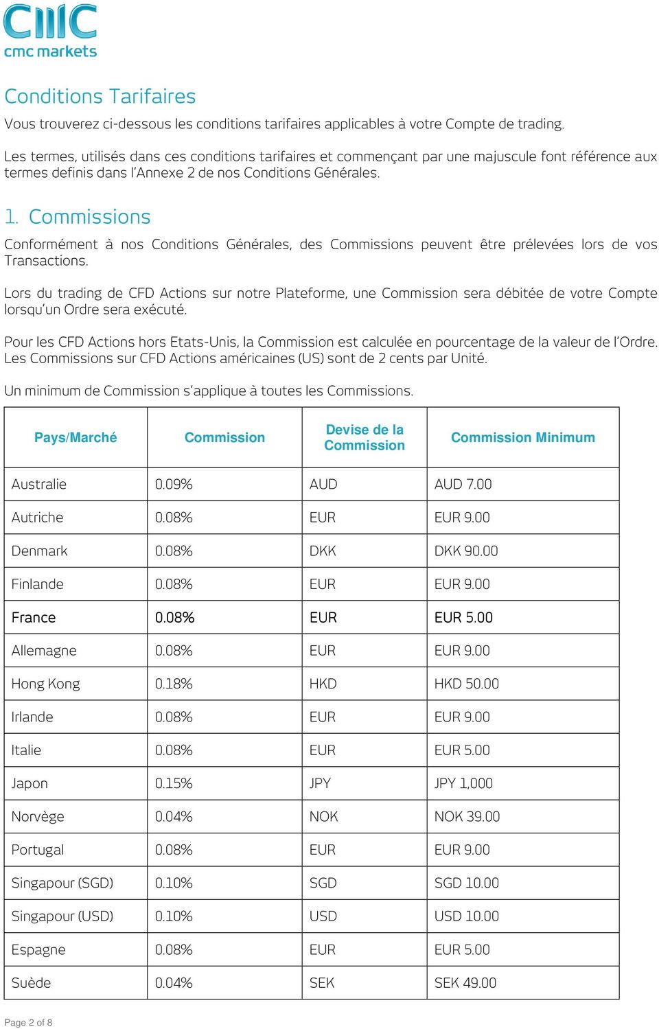 Commissions Conformément à nos Conditions Générales, des Commissions peuvent être prélevées lors de vos Transactions.