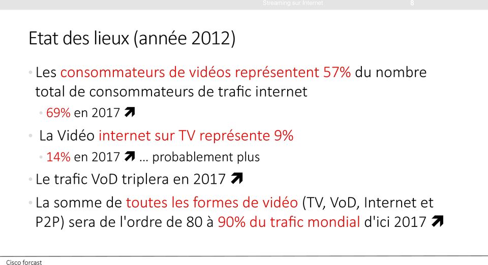 La Vidéo internet sur TV représente 9% 14% en 2017! probablement plus Le trafic VoD triplera en 2017!