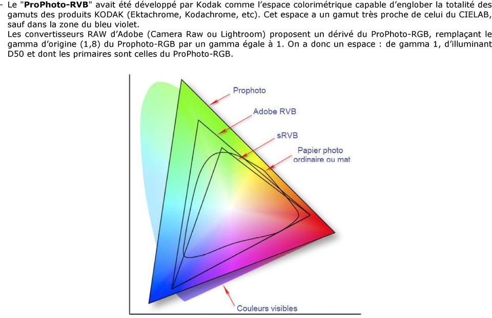 Les convertisseurs RAW d Adobe (Camera Raw ou Lightroom) proposent un dérivé du ProPhoto-RGB, remplaçant le gamma d origine (1,8) du
