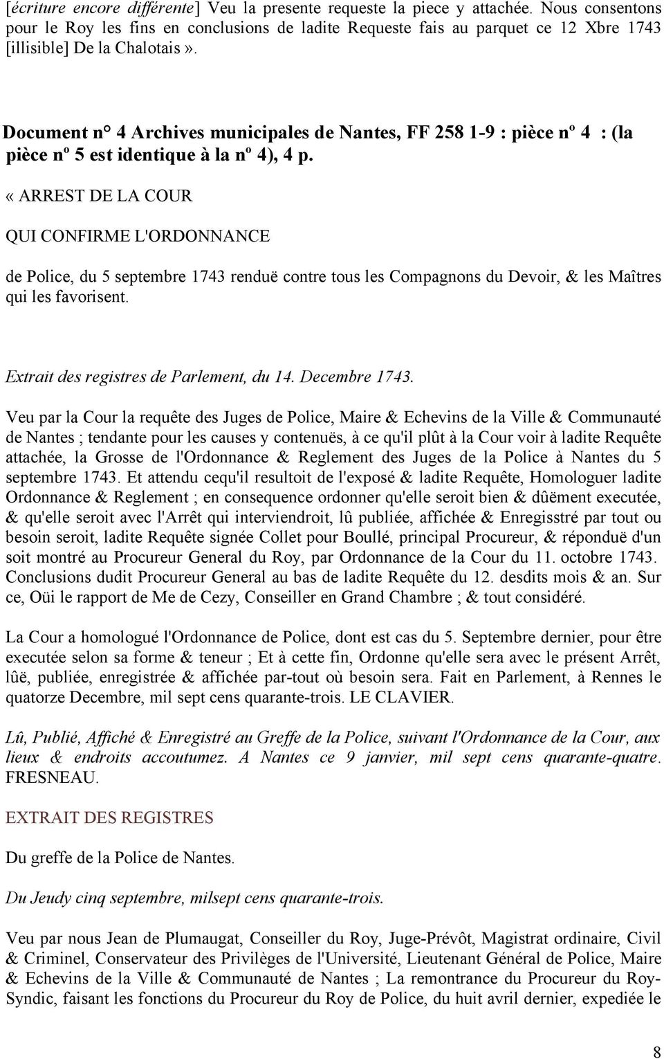 Document n 4 Archives municipales de Nantes, FF 258 1-9 : pièce nº 4 : (la pièce nº 5 est identique à la nº 4), 4 p.