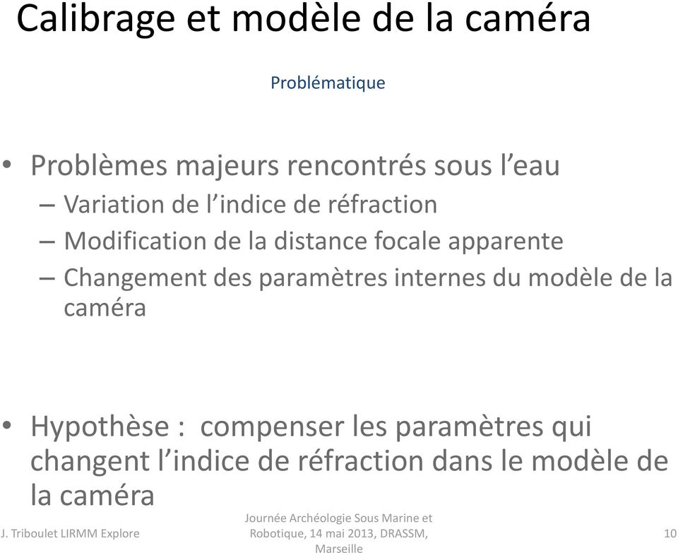 apparente Changement des paramètres internes du modèle de la caméra Hypothèse :