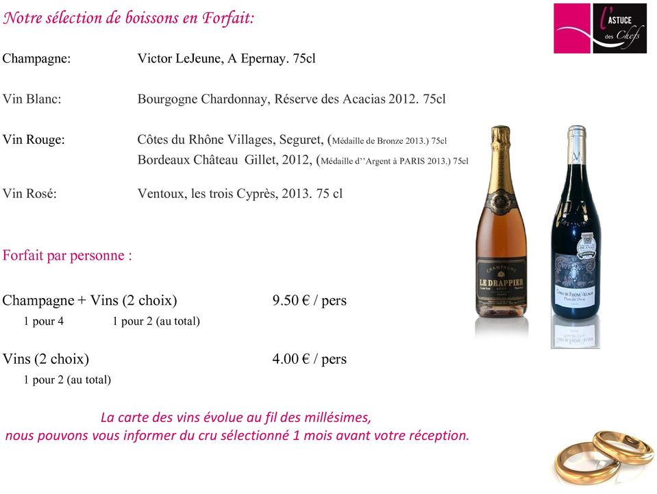 ) 75cl Bordeaux Château Gillet, 2012, (Médaille d Argent à PARIS 2013.) 75cl Ventoux, les trois Cyprès, 2013.