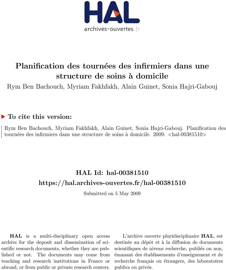 fr/hal-003850 Submitted on 5 May 2009 HAL is a multi-disciplinary open access archive for the deposit and dissemination of scientific research documents, whether they are published or not.