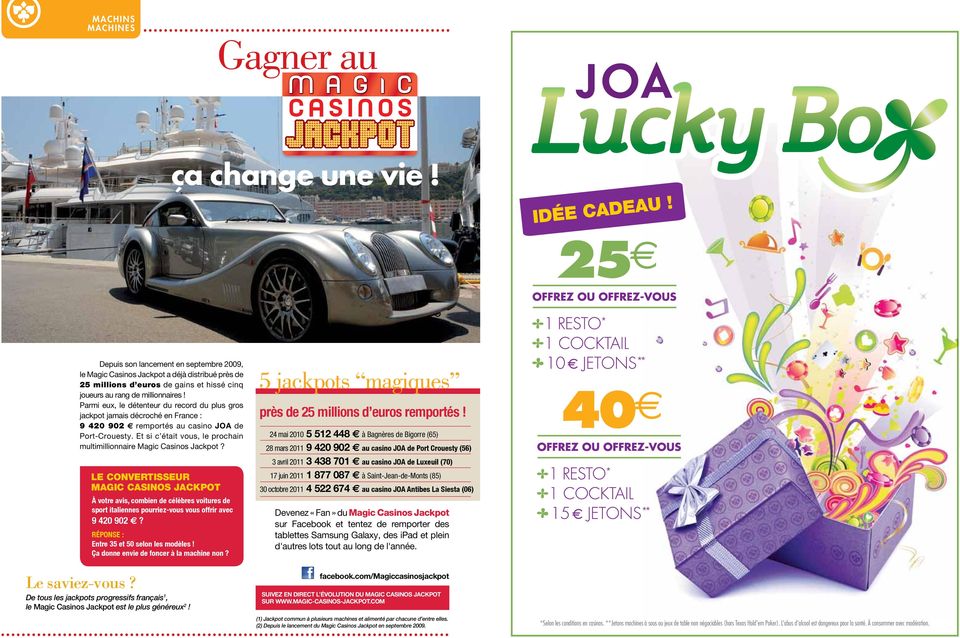 Parmi eux, le détenteur du record du plus gros jackpot jamais décroché en France : 9 420 902 remportés au casino JOA de Port-Crouesty.