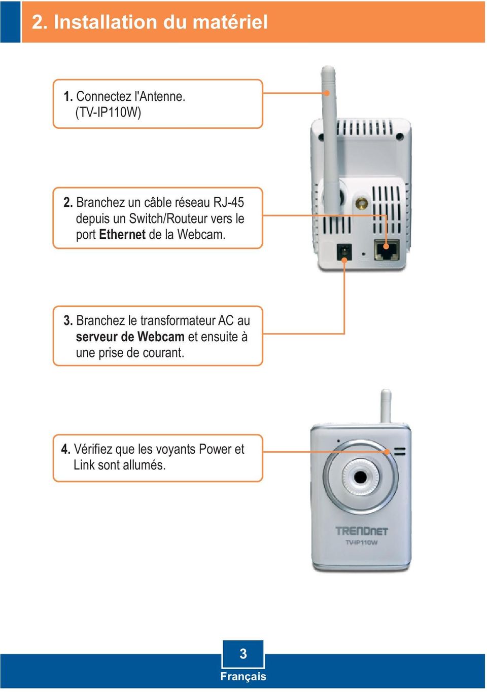 Ethernet de la Webcam. 3.