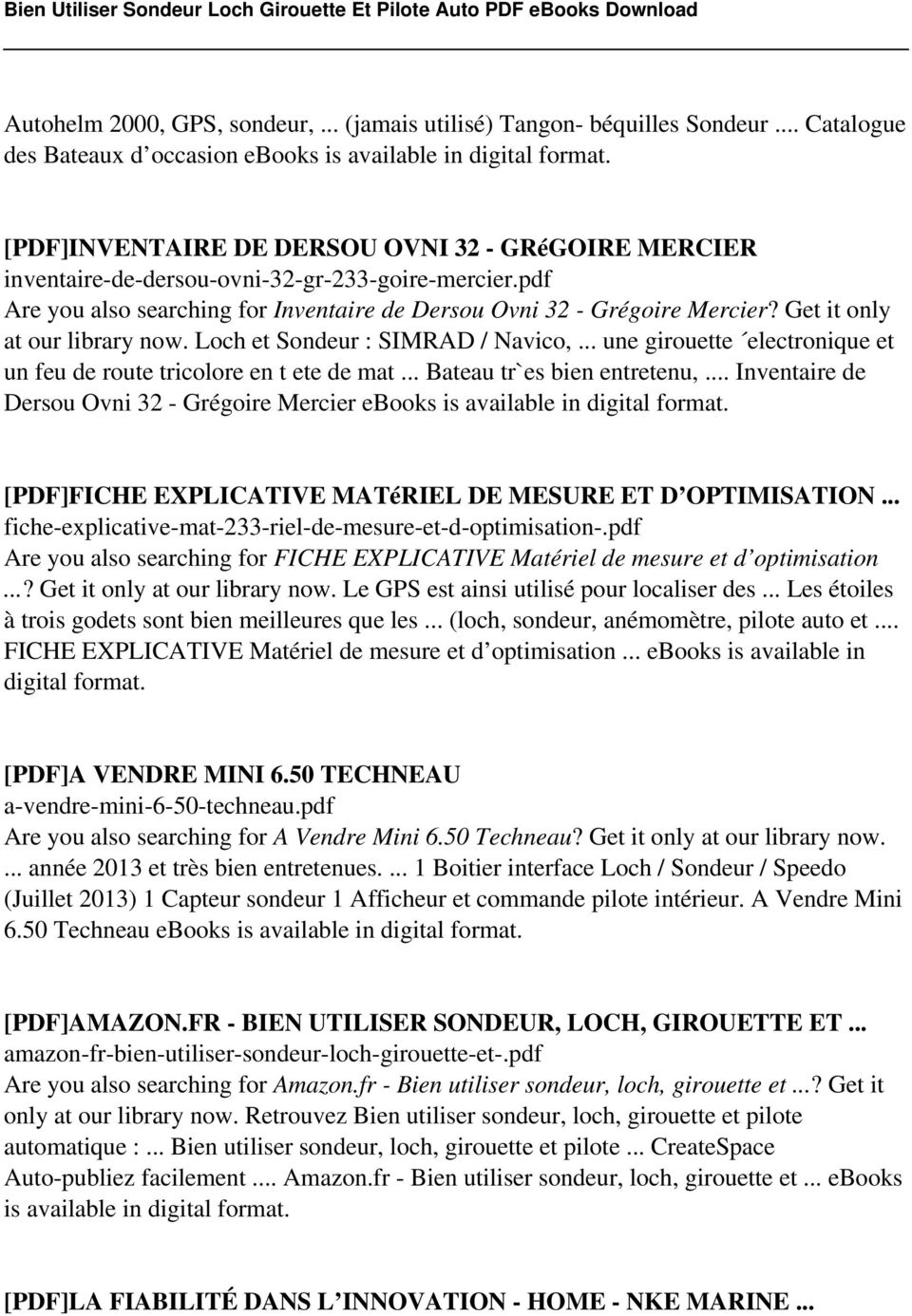 pdf Are you also searching for Inventaire de Dersou Ovni 32 - Grégoire Mercier? Get it only at our library now. Loch et Sondeur : SIMRAD / Navico,.