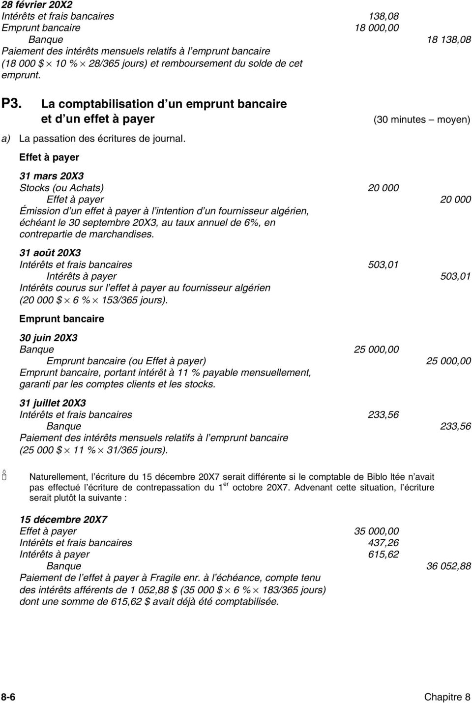 Effet à payer (30 minutes moyen) 31 mars 20X3 Stocks (ou Achats) 20 000 Effet à payer 20 000 Émission d un effet à payer à l intention d un fournisseur algérien, échéant le 30 septembre 20X3, au taux