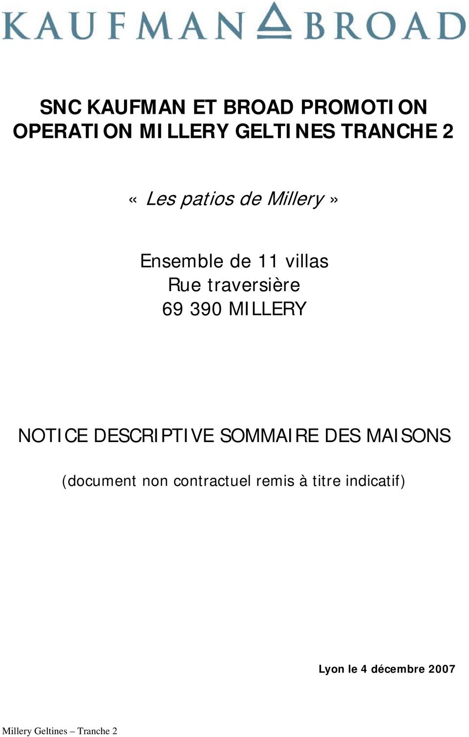 MILLERY NOTICE DESCRIPTIVE SOMMAIRE DES MAISONS (document non