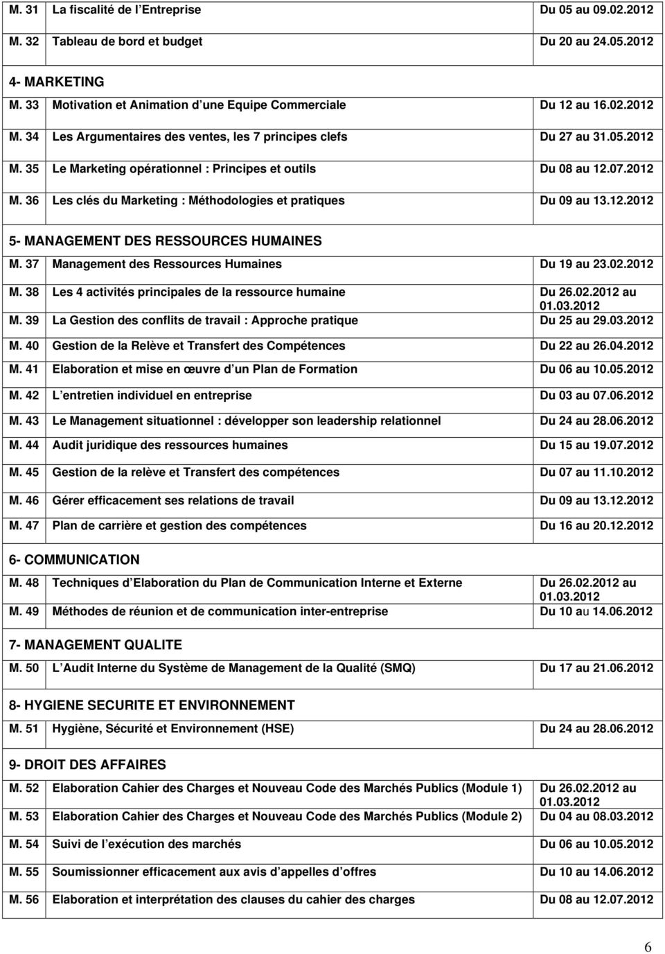 37 Management des Ressources Humaines Du 19 au 23.02.2012 M. 38 Les 4 activités principales de la ressource humaine Du 26.02.2012 au M.