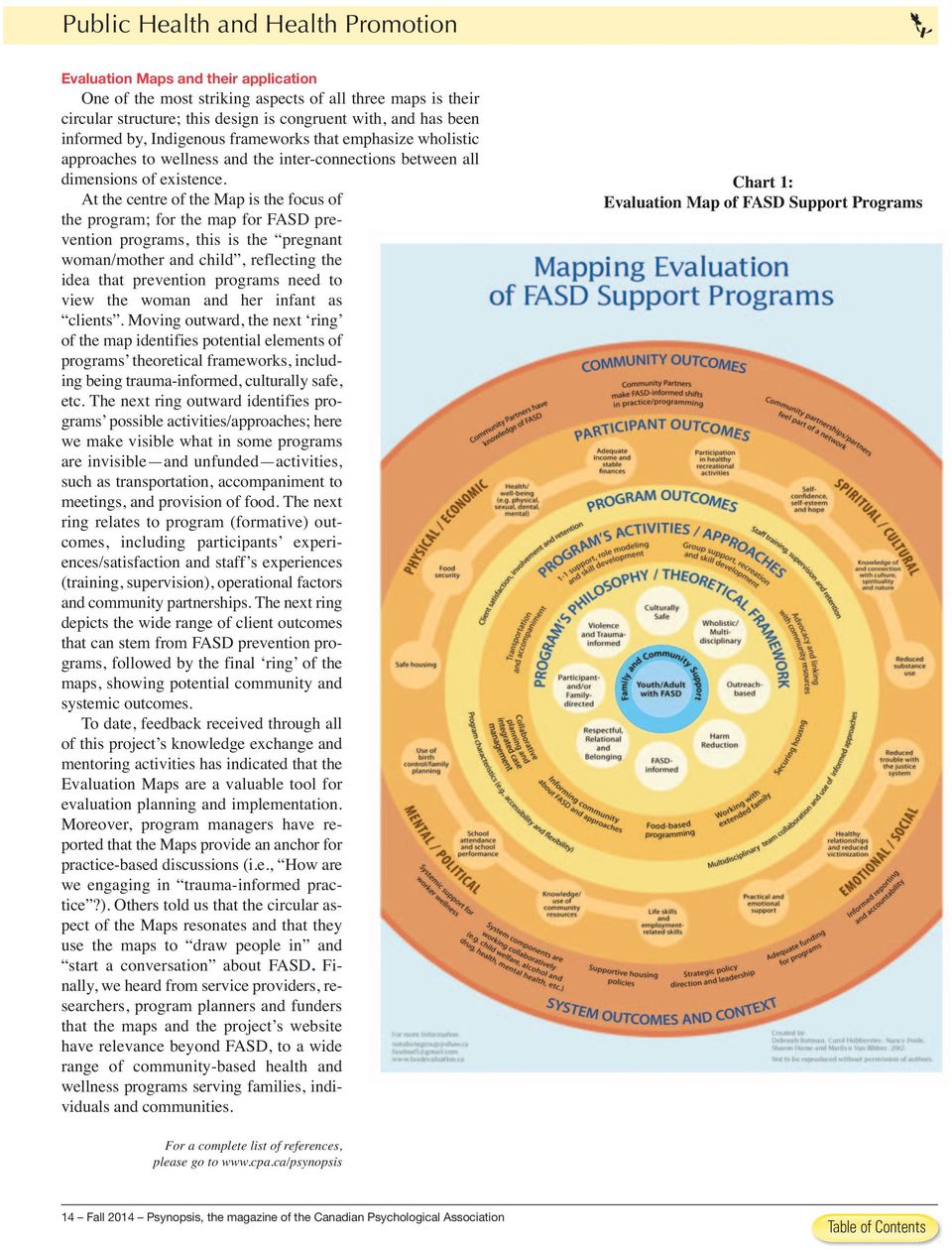 At the centre of the Map is the focus of the program; for the map for FASD prevention programs, this is the pregnant woman/mother and child, reflecting the idea that prevention programs need to view